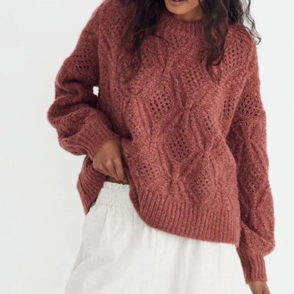Madewell Sweaters - New Madewell Cayden Pointelle Balloon Sleeve Pullover Sweater Crew Neck Wool XL